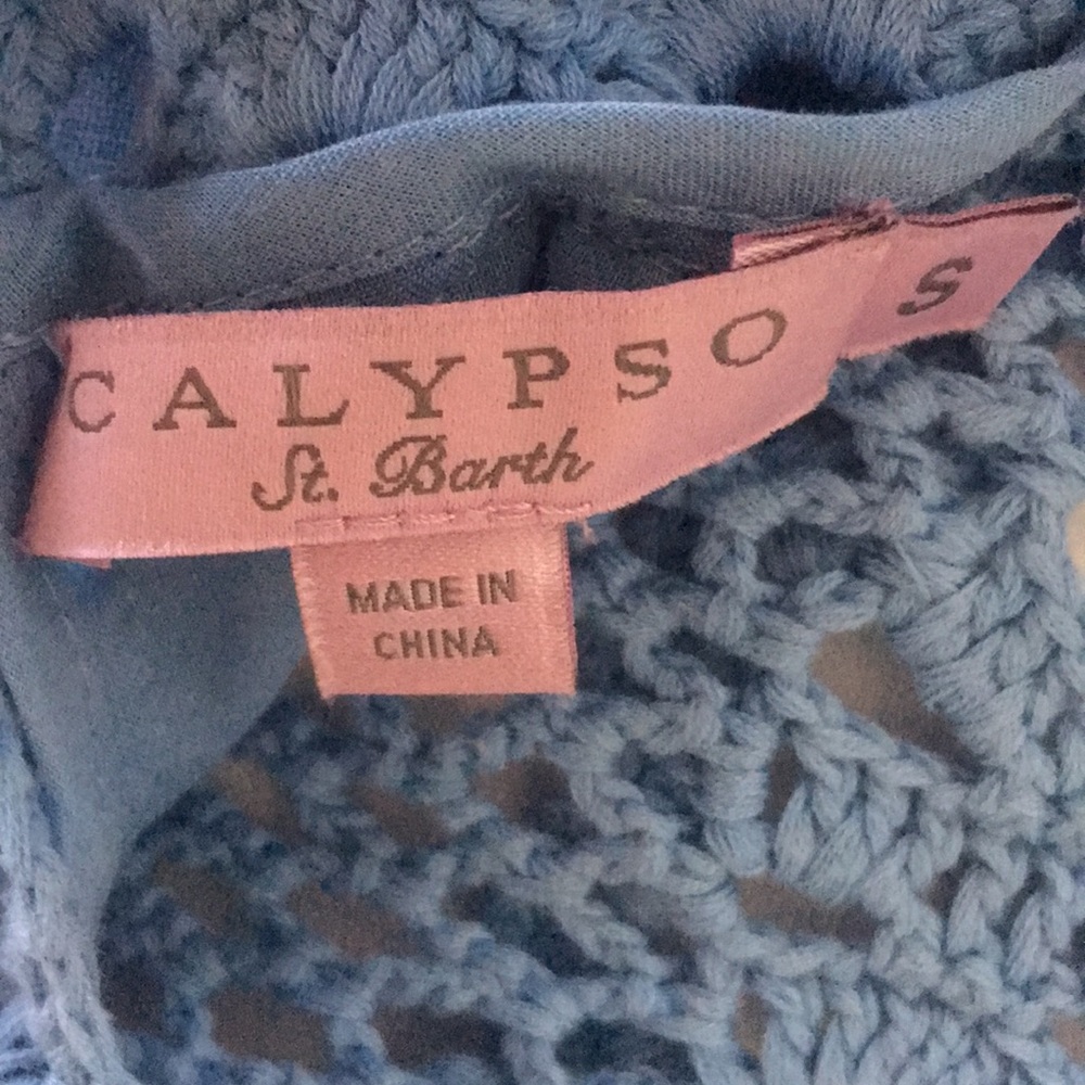Calypso St Barth linen shift crochet yoke dress S - Picture 4 of 6